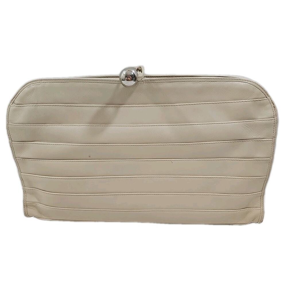 Foley's Ivory Leather Clutch Bag Made in Italy VTG. - Picture 7 of 14